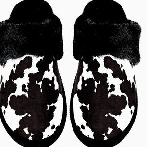 Cow Print Faux Fur C.C Slippers size small fits 6-8